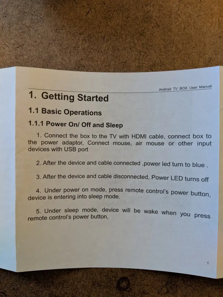 Basic instructions included with the Android set-top box. Source: Flixed.io